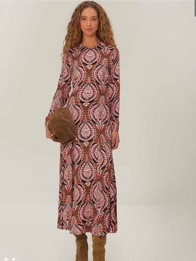 NWT FARM RIO Brown Pineapple Jewelry Midi Dress